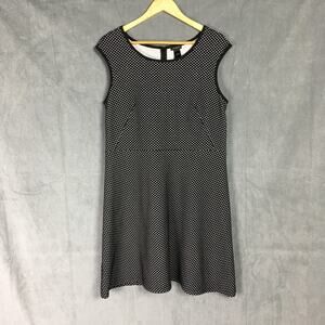 Ann Taylor Black & White Polka Dot Sleeveless knit Mini Dress Classic Stretch 14